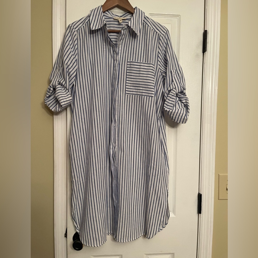 New Hopely blue pin striped shirt dress Anthropologie bohme small $168